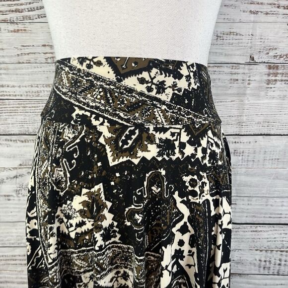 Chaps Skirt size Medium Black Brown Slinky Knee A Line Boho Stretch Peasant Slim - Picture 3 of 9